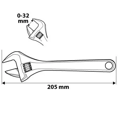Ayarlı anahtar 205 mm, aralık 0-32 mm