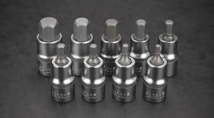Lokma üzerinde altıgen uçlar, 55 mm, 9 parça set