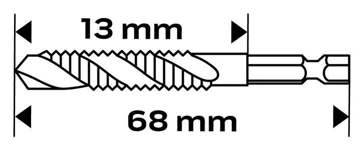 HSS TiN dişli matkap ucu, M6 x 1 mm, Hex