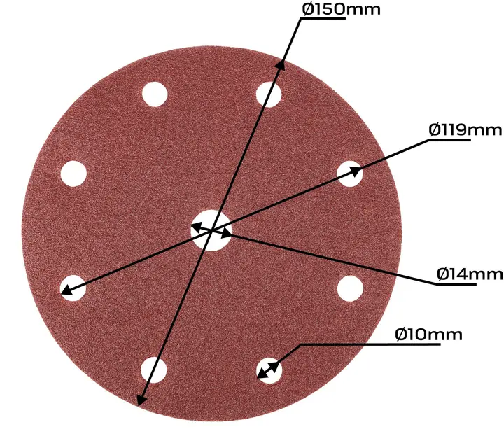 Cırt bantlı zımpara diski 150 mm, P60, 5 adet, 04-721 için 9 delikli