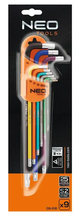 Torx anahtarlar T10-T50, 9 parçalık set, delikli
