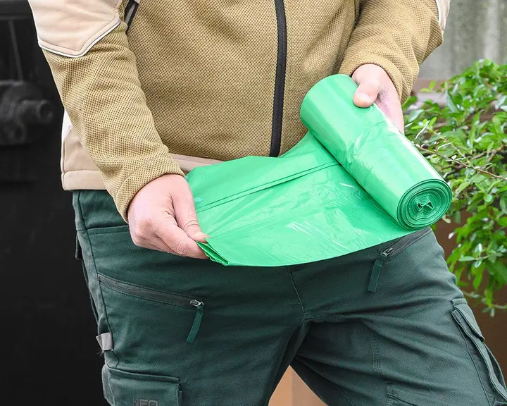 Atık torbaları 120 L, bantlı yeşil, 40 mikron, 10 adet