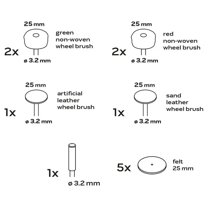 Mini zımparalama makinesi aksesuarları, parlatma fırçaları, keçeler, 12 parça set