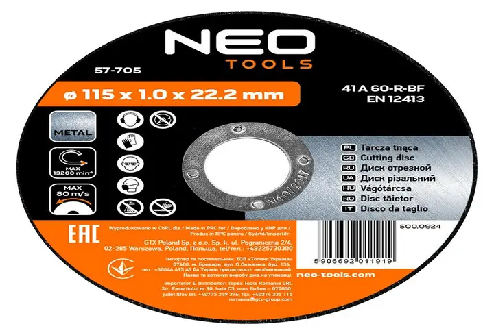 Metal kesme diski 115 x 1,0 x 22,2 mm, 41 A60-R-BF