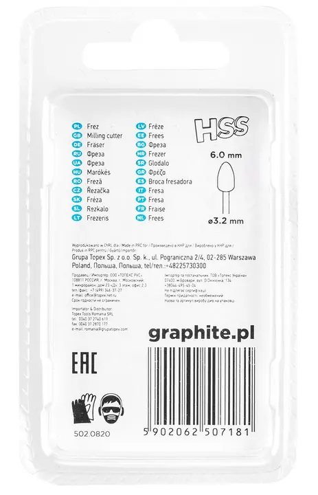 HSS freze ucu 6,0 mm, mermi, sap 3,2 mm, 2 adet