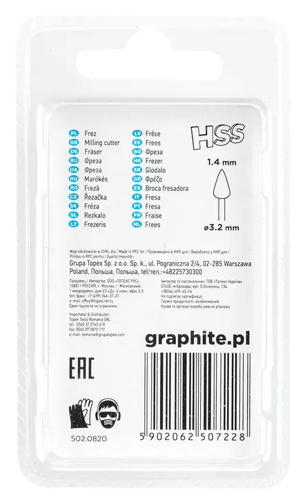 HSS freze ucu 1,4 mm, koni, sap 3,2 mm, 2 adet