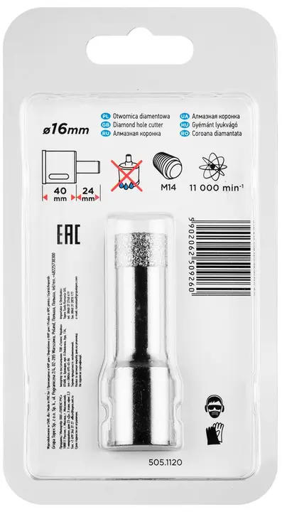 Elmas delik açma testeresi 16 mm x M14