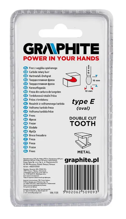 Metal freze ucu HM, tip E (oval), 10 x 16 mm, şaft 6 x 45 mm