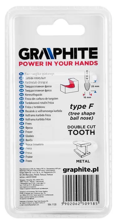 Metal freze ucu HM, tip F (sivri yuvarlatılmış (ojival)), 16 x 25 mm, şaft 6 x 45 mm