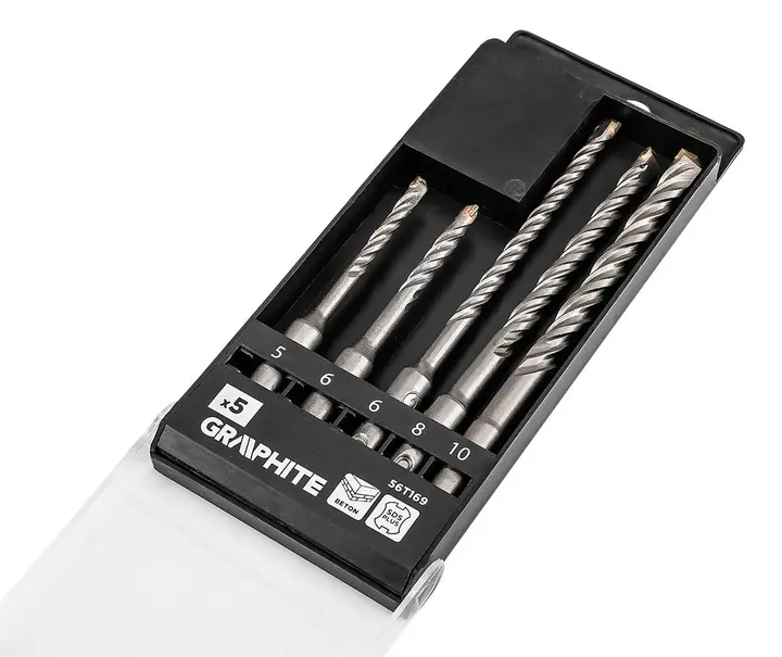 SDS Plus çift helisli beton matkap ucu seti 5, 6 x 110 mm, 6, 8, 10 x 160 mm, 5 parça set