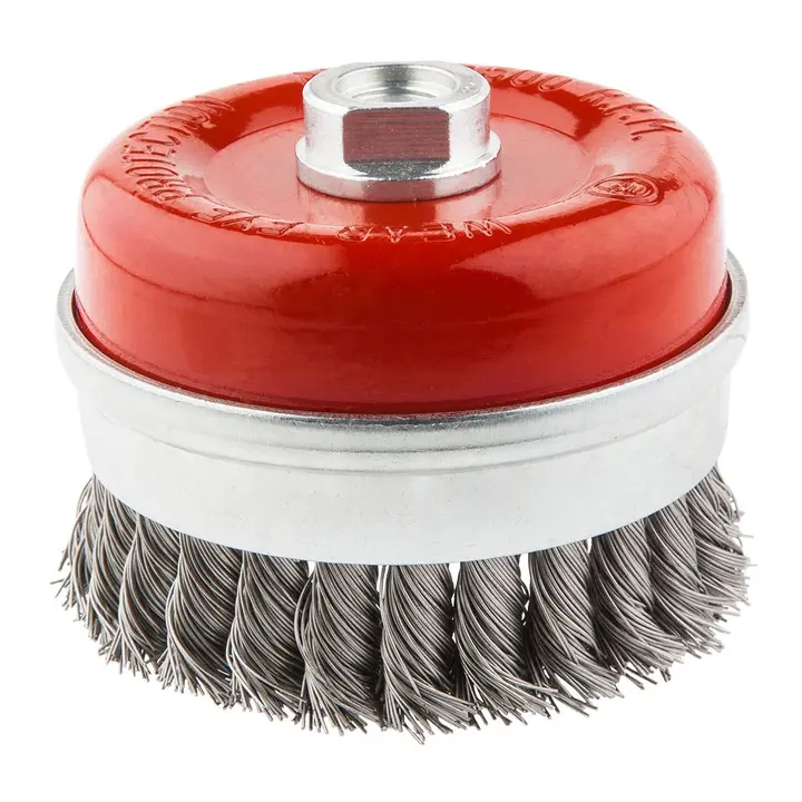 Çanak tel fırça 100 mm x M14, INOX