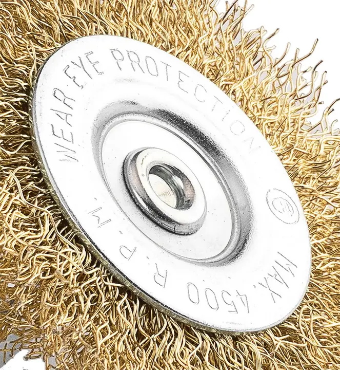 Tel çark fırça 80 mm, kıvrımlı tel, pirinç kaplı, 6 mm saplı