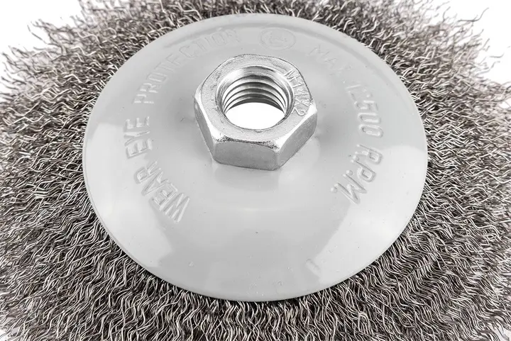 Tel çark fırça 125 mm, kıvrımlı tel, çelik, M14