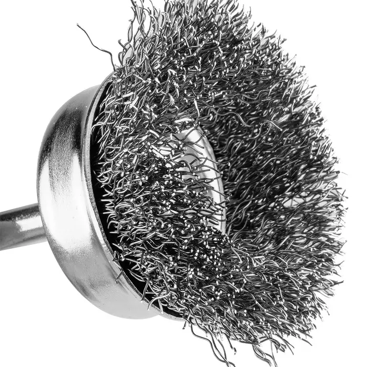 Çanak tel fırça 50 mm, kıvrımlı çelik tel, 6 mm saplı