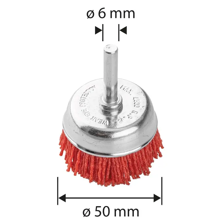 50 mm naylon çanak fırça, 6 mm saplı