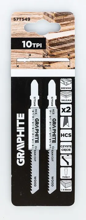 Jigsaw blade, 10 TPI, HSC, T-shaped handle, 2 pcs, clean cut