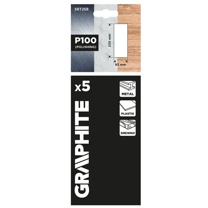 Zımpara kağıdı 93 x 230 mm, P100, 5 adet, deliksiz