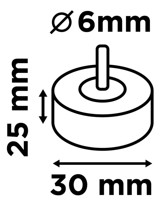 Saplı flap disk, zımpara elyaflı, 30 x 25 x 6 mm, P