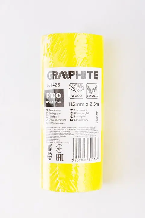 Yellow sanding paper on roll 2.5 m x 115 mm, P