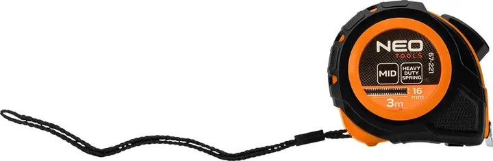 Geri sarılabilir çelik şerit metre 3 m x 16 mm, otomatik kilitli, iki durdurma düğmeli