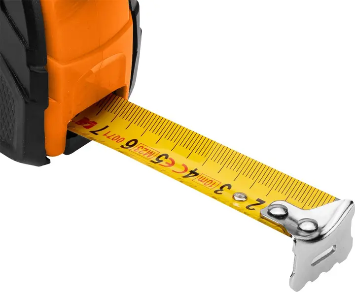 Geri sarılabilir çelik şerit metre 5 m x 19 mm, otomatik kilitli, iki durdurma düğmeli