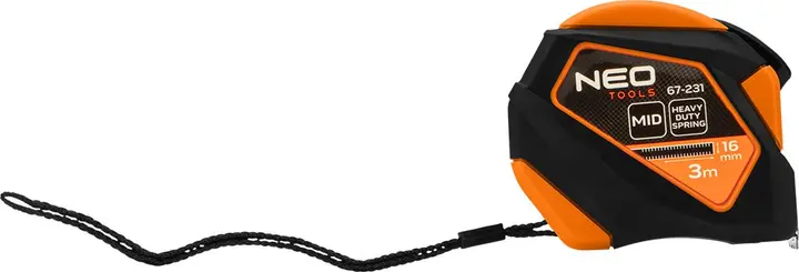 Geri sarılabilir çelik şerit metre 3 m x 16 mm, otomatik kilitli, durdurma düğmeli, mıknatıslı