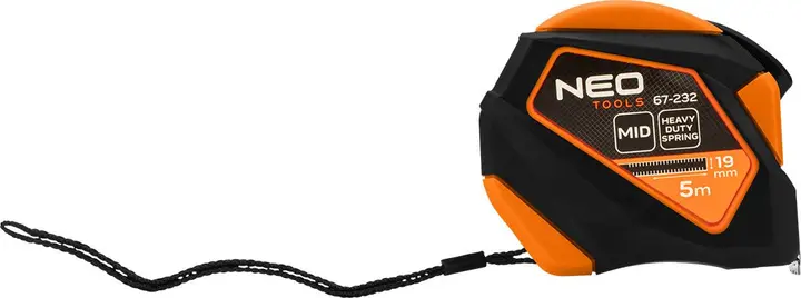 Geri sarılabilir çelik şerit metre 5 m x 19 mm, otomatik kilitli, durdurma düğmeli, mıknatıslı