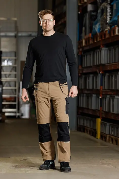 Mix&Match iş pantolonu, 4 yönlü esnek, alet kılıflı, Cordura, bej/siyah