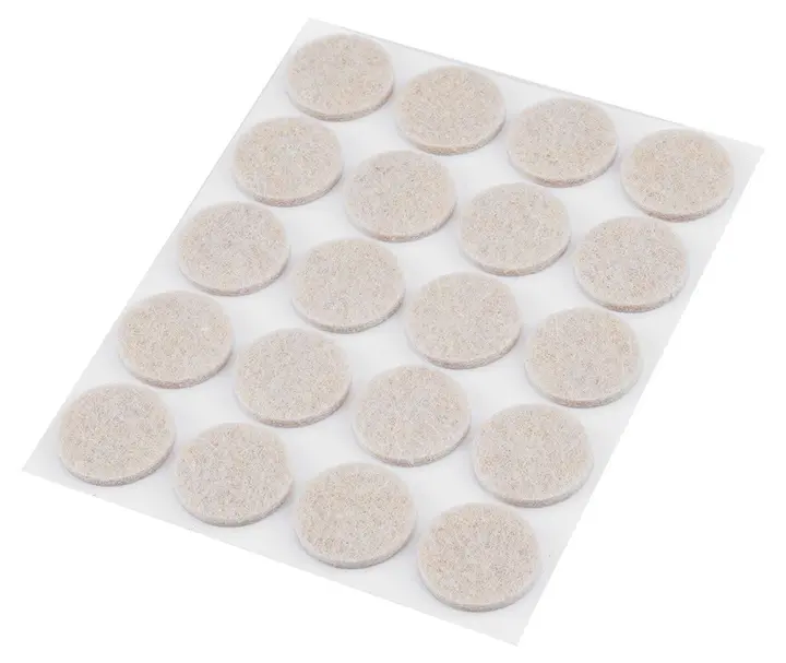 Kendinden yapışkanlı yuvarlak keçe pedler, açık kahverengi 20 mm, 20 adet