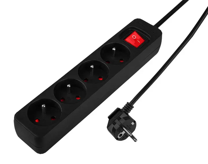Şerit uzatma kablosu 3 m, 3 x 1,5 mm2, 4G, siyah, ON/OFF