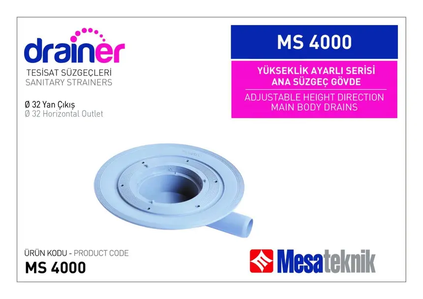 MS 4000 Height Adjustable Main Drain Body