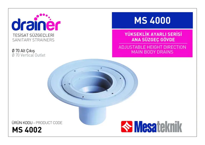MS 4000 Yükseklik Ayarlı Ana Süzgeç Gövdesi