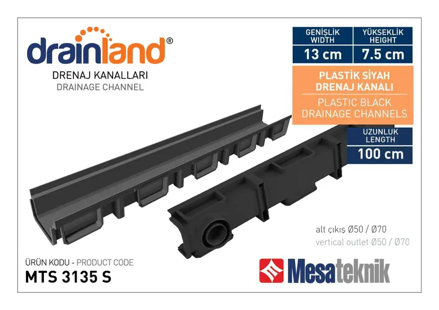 MTS 3035-S Genişlik 130 mm Derinlik 75 mm Uzunluk 100 cm Siyah Renk