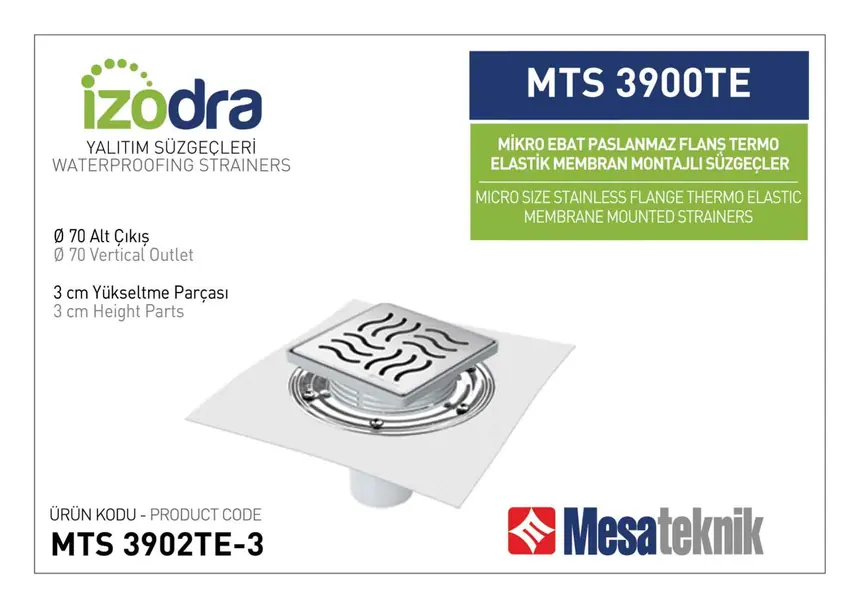 MTS 3900TE Termo Elastik Örtü Paslanmaz Flanş Montajlı Süzgec Sistemleri Mikro Ebat