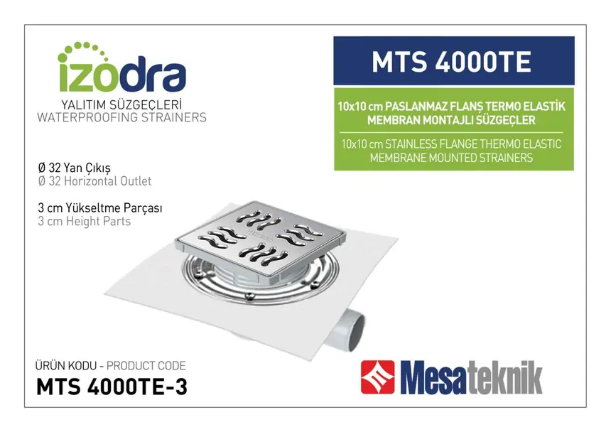 MTS 4000TE Thermo-Elastic Membrane Stainless Flange Mounted Drain Systems 10 cm