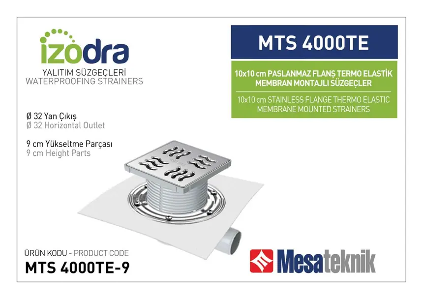 MTS 4000TE Termo Elastik Örtü Paslanmaz Flanş Montajlı Süzgec Sistemleri 10 cm