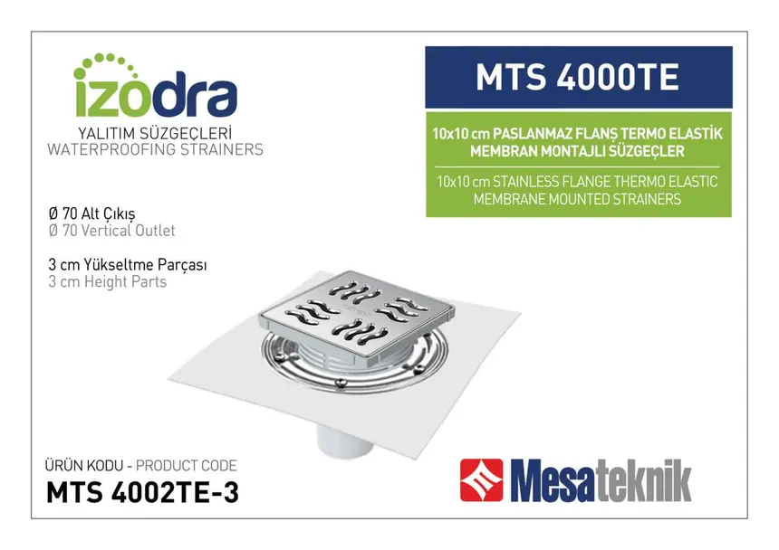 MTS 4000TE Termo Elastik Örtü Paslanmaz Flanş Montajlı Süzgec Sistemleri 10 cm