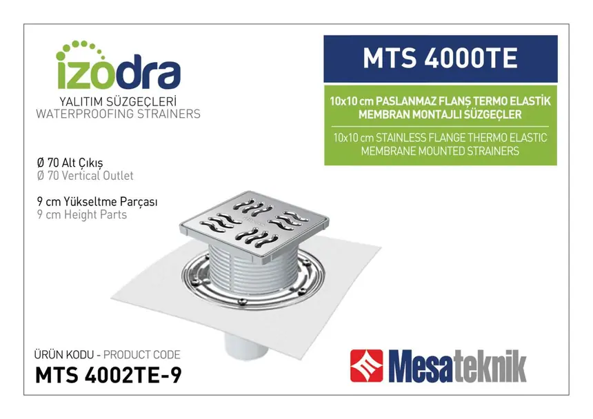 MTS 4000TE Termo Elastik Örtü Paslanmaz Flanş Montajlı Süzgec Sistemleri 10 cm