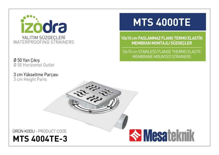 MTS 4000TE Termo Elastik Örtü Paslanmaz Flanş Montajlı Süzgec Sistemleri 10 cm
