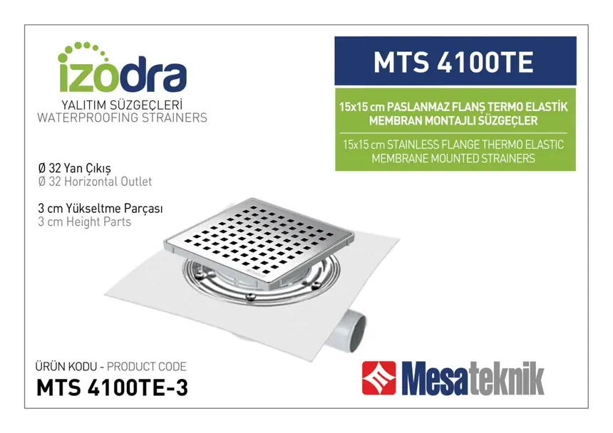 MTS 4100TE Thermo-Elastic Membrane Stainless Flange Mounted Drain Systems 15 cm