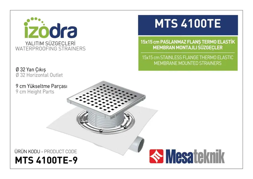 MTS 4100TE Termo Elastik Örtü Paslanmaz Flanş Montajlı Süzgec Sistemleri 15 cm