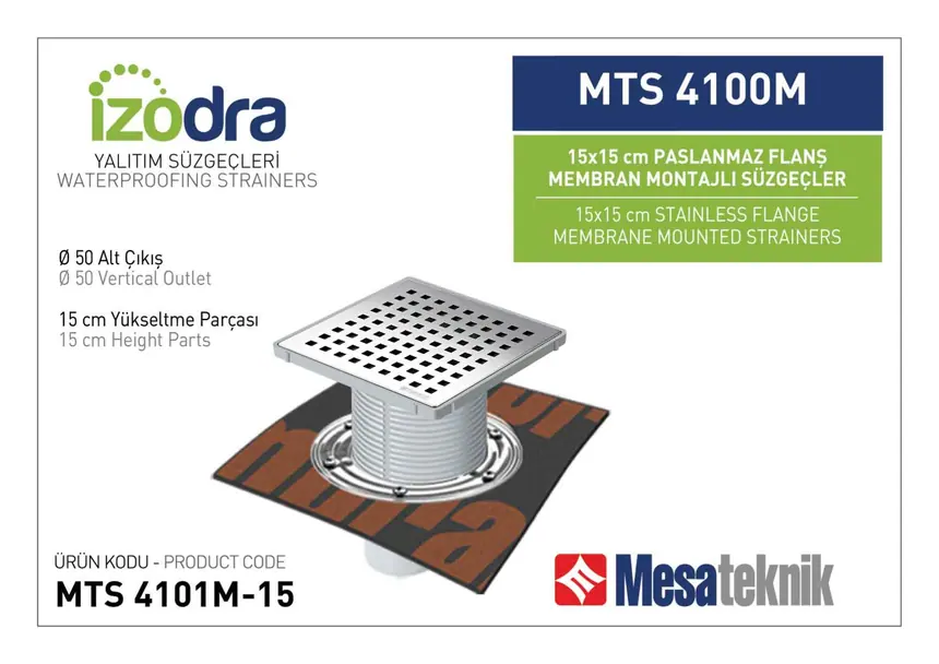 MTS 4100M Stainless Flange Membrane-Mounted Drain Systems 15 cm