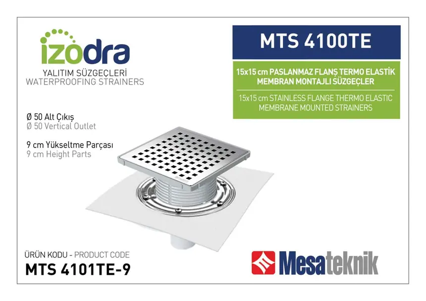 MTS 4100TE Termo Elastik Örtü Paslanmaz Flanş Montajlı Süzgec Sistemleri 15 cm