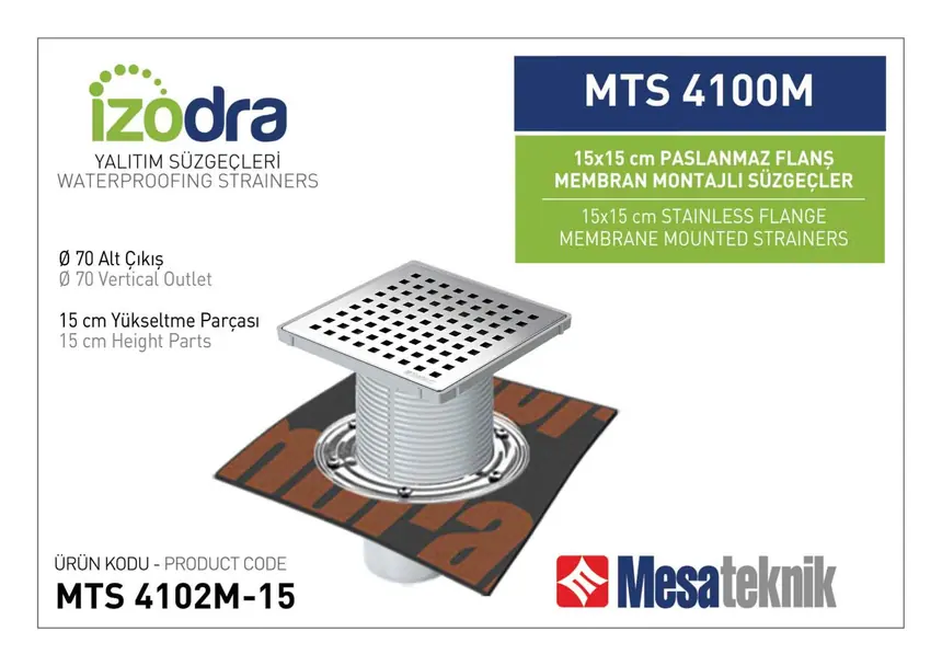 MTS 4100M Stainless Flange Membrane-Mounted Drain Systems 15 cm
