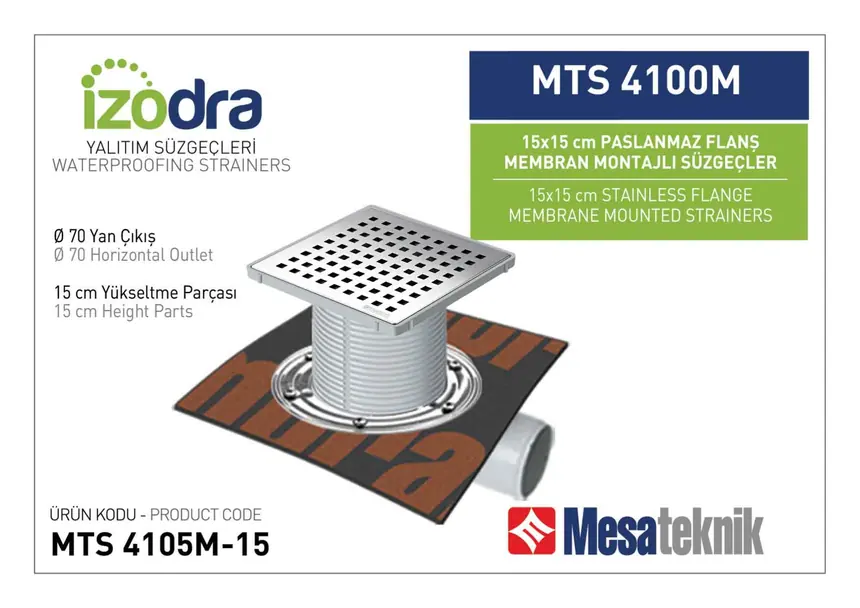 MTS 4100M Stainless Flange Membrane-Mounted Drain Systems 15 cm