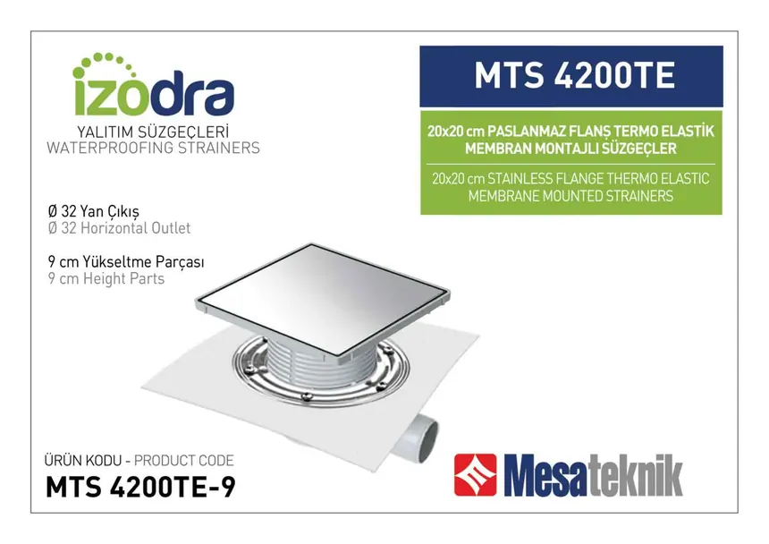 MTS 4200TE Thermo-Elastic Membrane Stainless Flange Mounted Drain Systems 20 cm Square