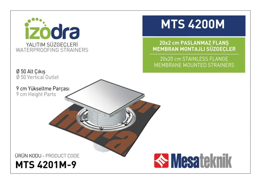MTS 4200M Stainless Flange Membrane-Mounted Drain Systems 20 cm Square
