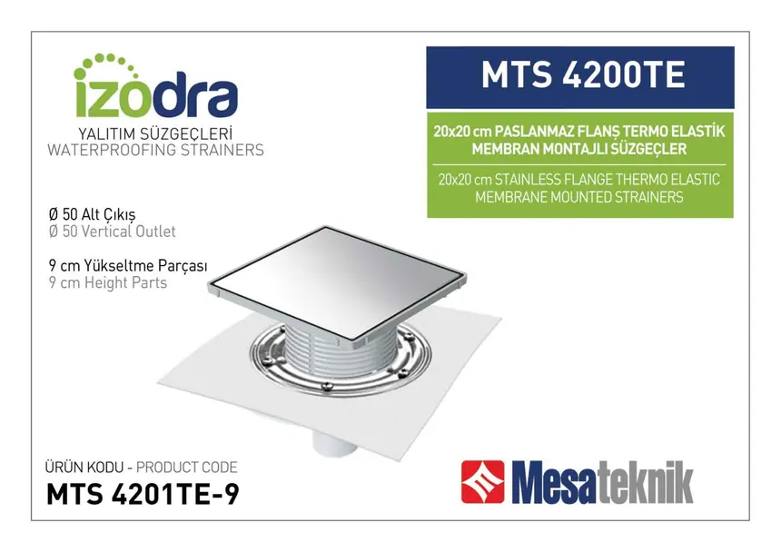 MTS 4200TE Thermo-Elastic Membrane Stainless Flange Mounted Drain Systems 20 cm Square