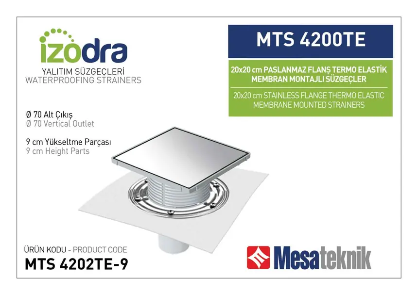 MTS 4200TE Thermo-Elastic Membrane Stainless Flange Mounted Drain Systems 20 cm Square