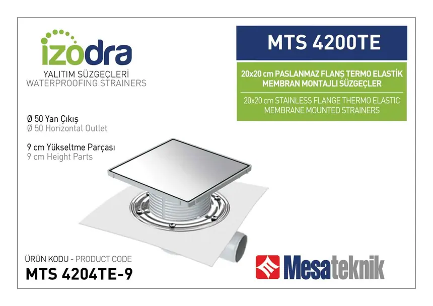 MTS 4200TE Thermo-Elastic Membrane Stainless Flange Mounted Drain Systems 20 cm Square